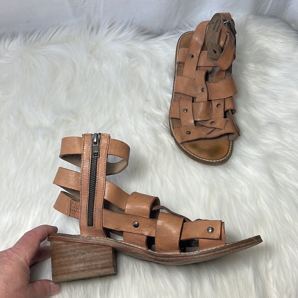 Free People Tan Leather Fisherman Gladiator Style Heeled Sandals Sz‎ 39/U…